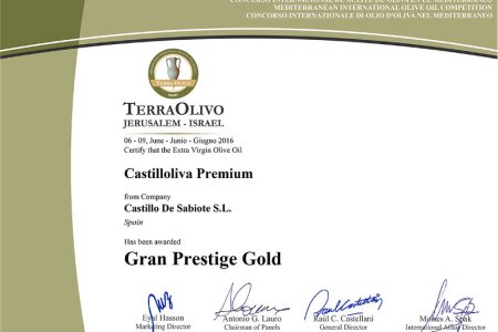 Premio Gran Pestige Gold en Terrolivo 2016 (Israel)